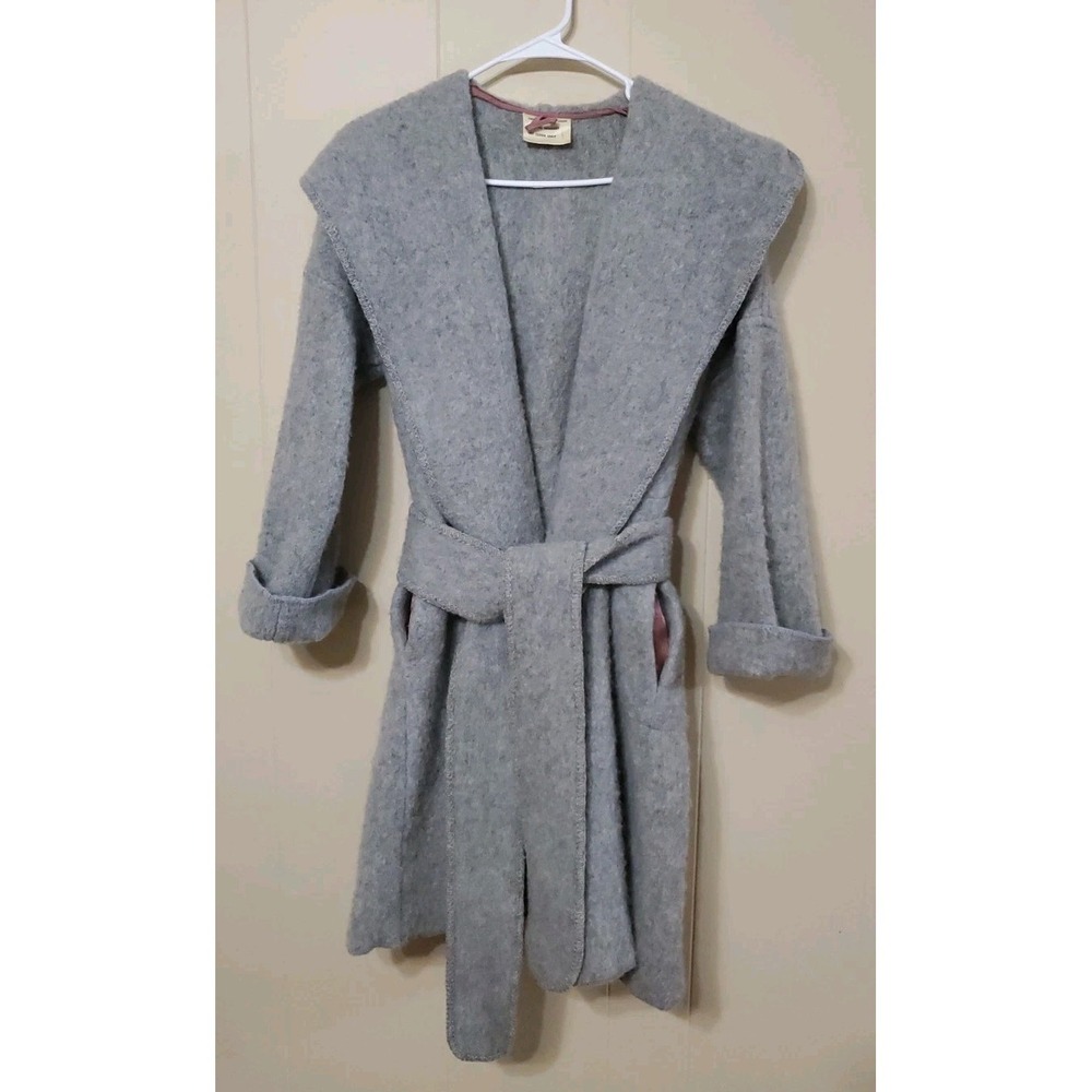 Vintage Junior Gallery Belted Wool Coat With Hood Size Small
